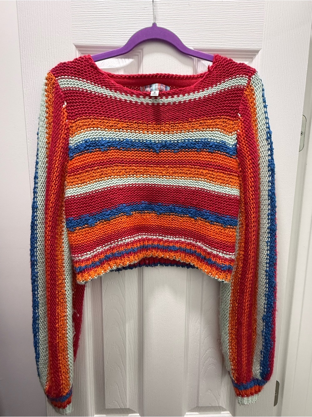 Urban Outfitters Multicolor Striped Cropped Crewneck Sweater